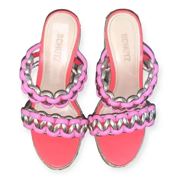 SCHUTZ Pink and Silver Wedge Sandals - Picture 2 of 4